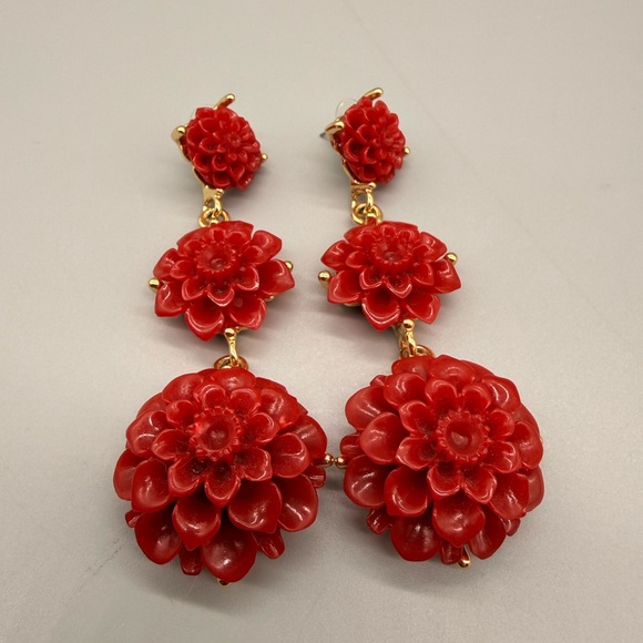 Stunning Kenneth Jay Lane Large Flowers Drop Earrings - Picture 3 of 7